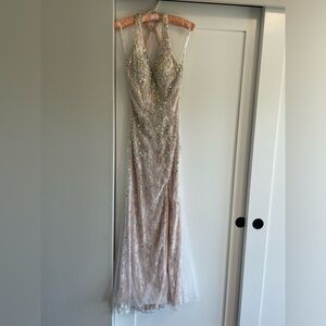 cream and white lace gigi by la femme beaded maxi prom dress💕